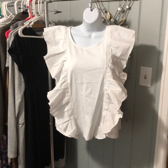 J. Crew Tops - NWT J.Crew white ruffle blouse xl
